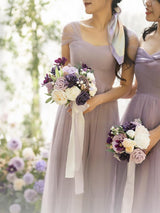 Purple Lilac & Gold Artificial Wedding Flower Bridesmaids Bouquets 7 Inch