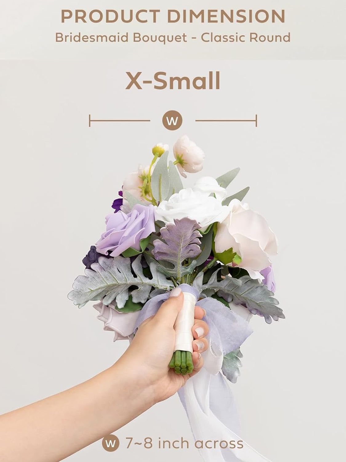 Purple Lilac & Gold Artificial Wedding Flower Bridesmaids Bouquets 7 Inch
