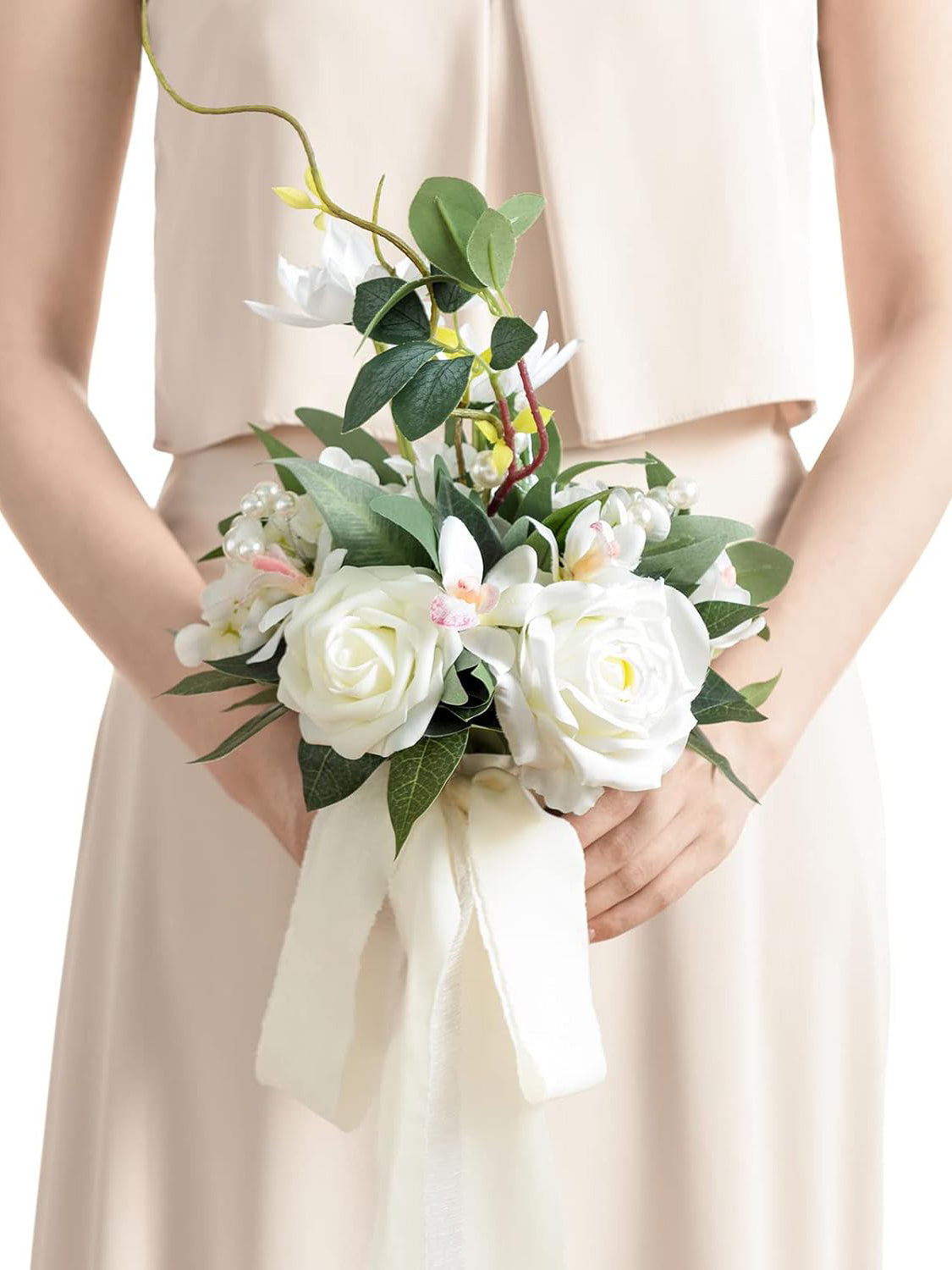 White & Sage Artificial Wedding Flower Bridesmaids Bouquets 7 Inch