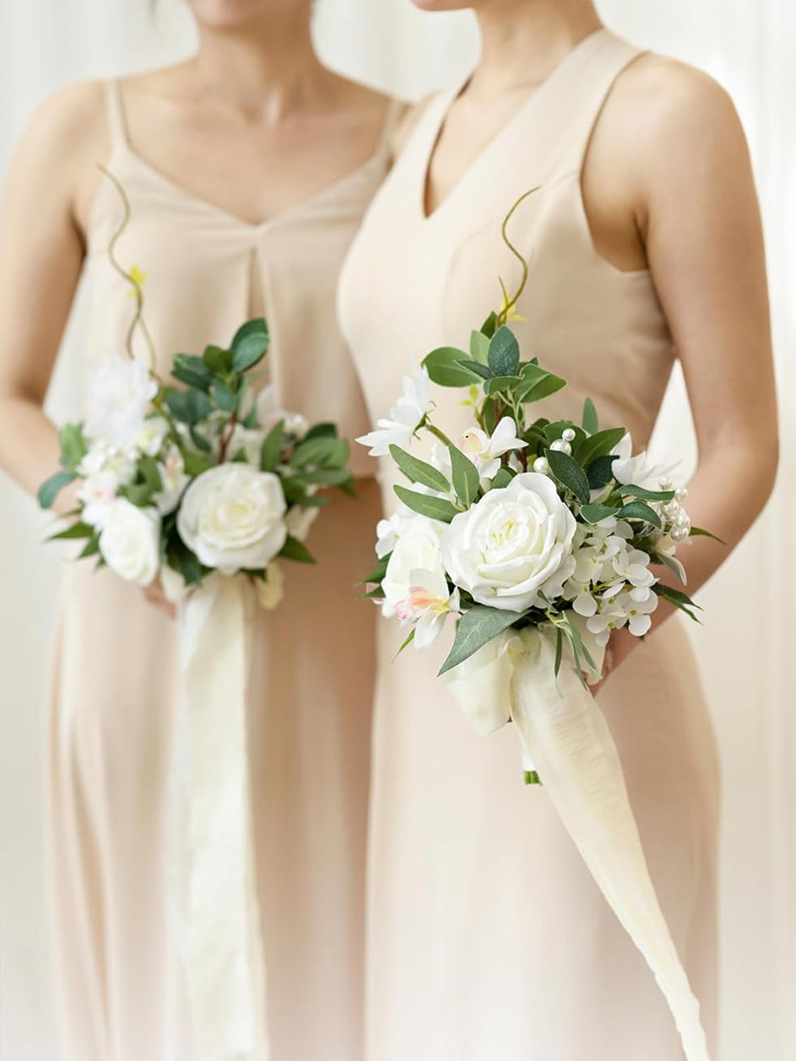 White & Sage Artificial Wedding Flower Bridesmaids Bouquets 7 Inch