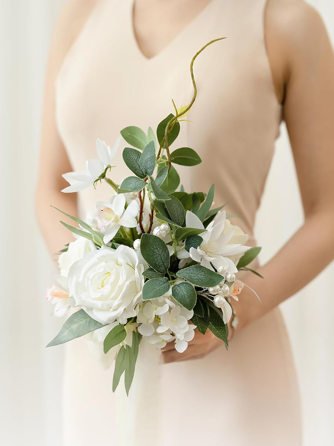 White & Sage Artificial Wedding Flower Bridesmaids Bouquets 7 Inch