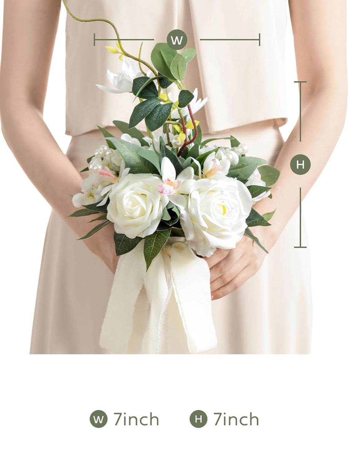 White & Sage Artificial Wedding Flower Bridesmaids Bouquets 7 Inch