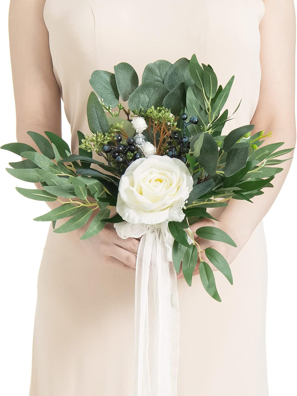 White Artificial Wedding Flower Bridesmaids Bouquets 7 Inch