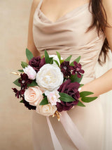 Marsala & Blush Wedding Artificial Flowers Bridesmaid Bouquet 7 Inch