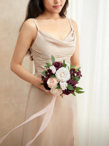 Marsala & Blush Wedding Artificial Flowers Bridesmaid Bouquet 7 Inch