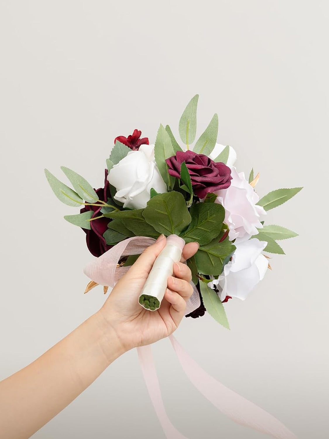 Marsala & Blush Wedding Artificial Flowers Bridesmaid Bouquet 7 Inch