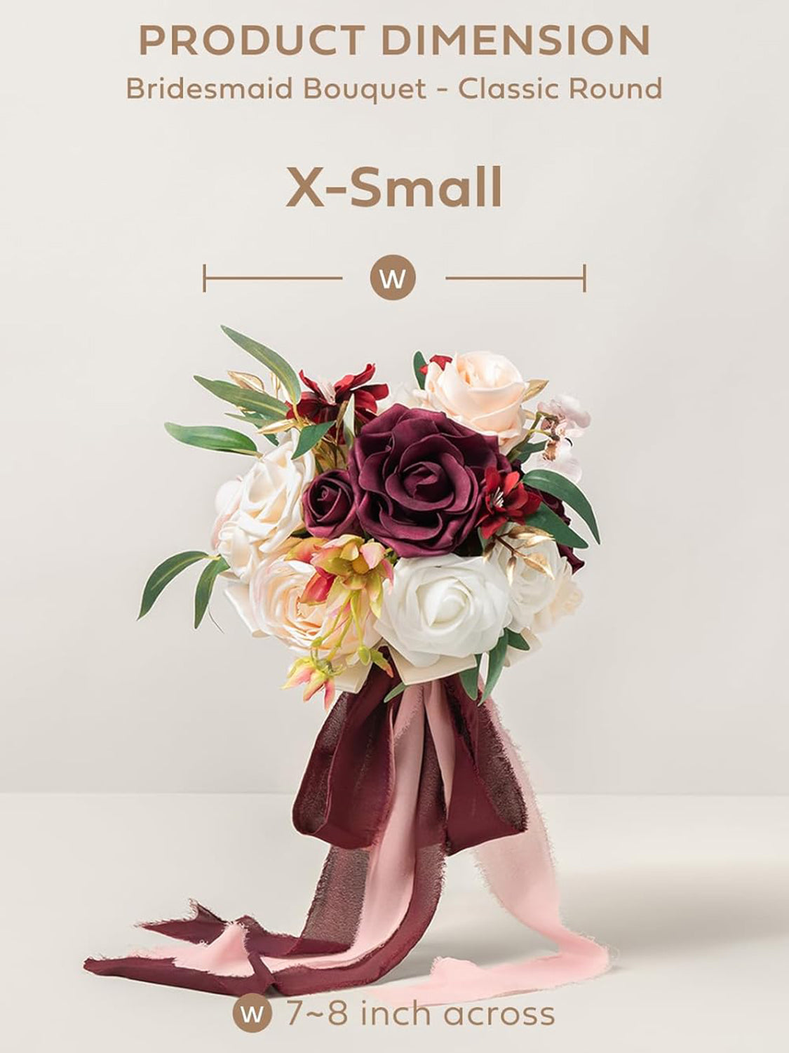 Marsala & Blush Wedding Artificial Flowers Bridesmaid Bouquet 7 Inch