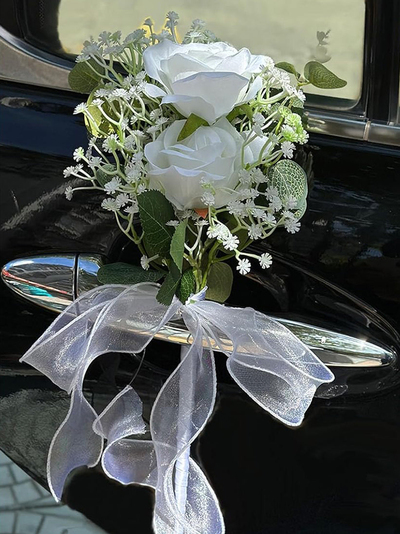 White Rose Artificial Wedding Car Door Handle Decoration 4 Pack