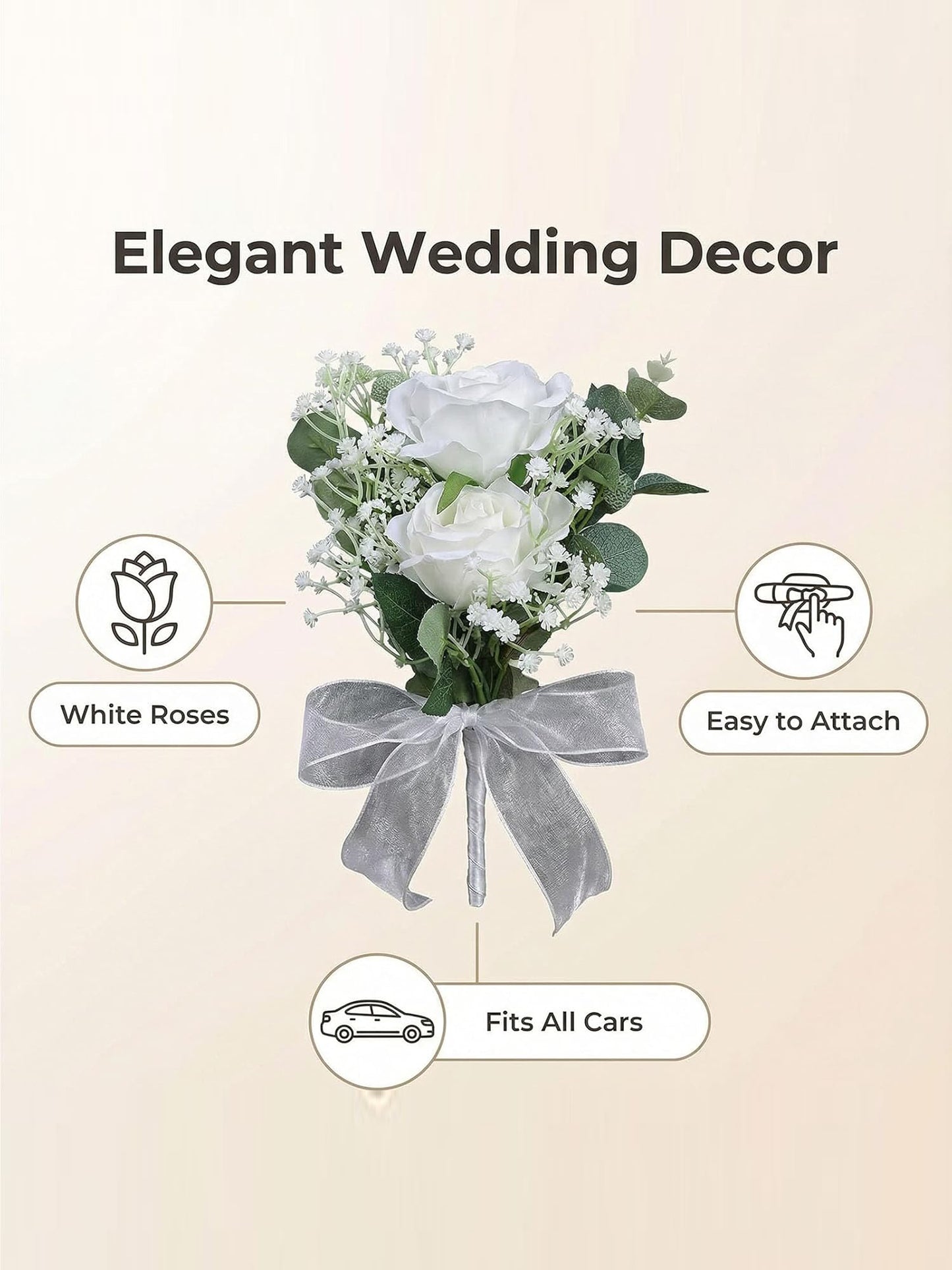 White Rose Artificial Wedding Car Door Handle Decoration 4 Pack