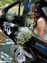 White Rose Artificial Wedding Car Door Handle Decoration 4 Pack