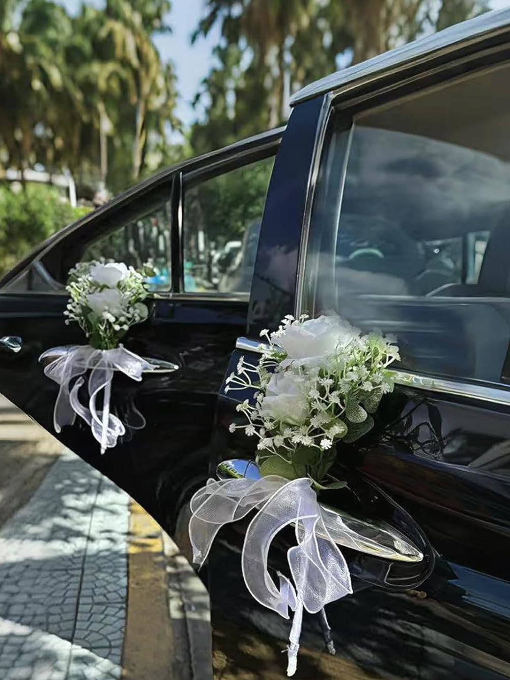 White Rose Artificial Wedding Car Door Handle Decoration 4 Pack