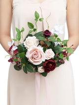 Posy-blush & Marsala Wedding Artificial Flowers Bridesmaid Bouquet 7 Inch