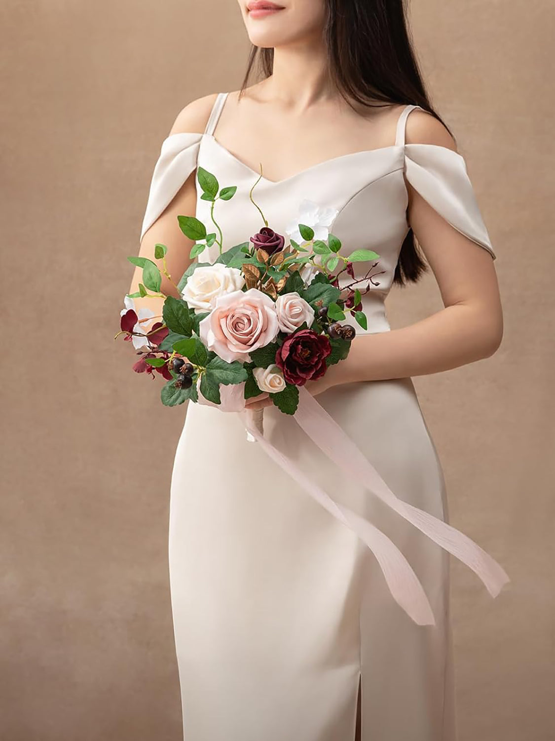 Posy-blush & Marsala Wedding Artificial Flowers Bridesmaid Bouquet 7 Inch
