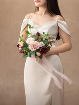 Posy-blush & Marsala Wedding Artificial Flowers Bridesmaid Bouquet 7 Inch