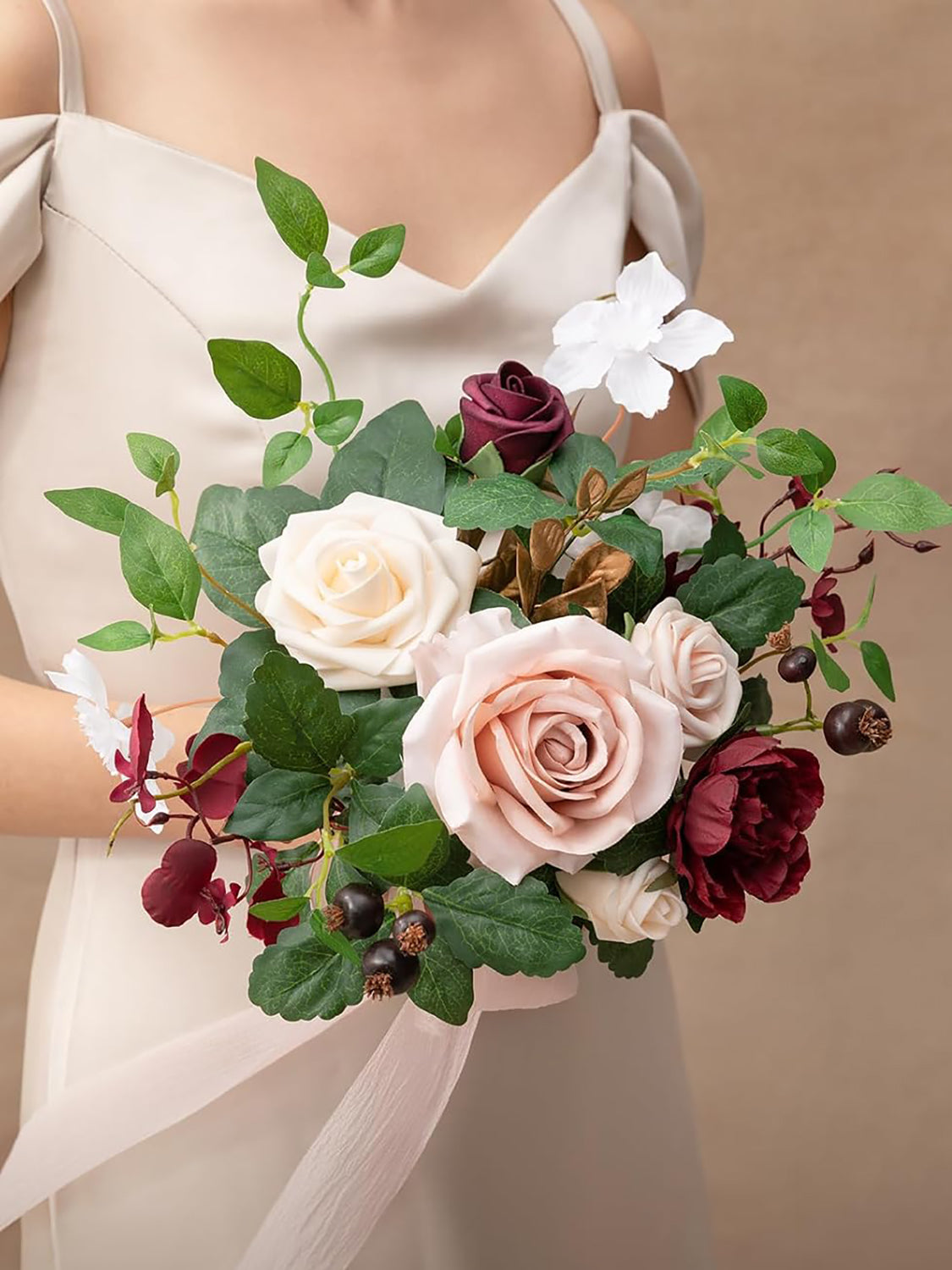 Posy-blush & Marsala Wedding Artificial Flowers Bridesmaid Bouquet 7 Inch