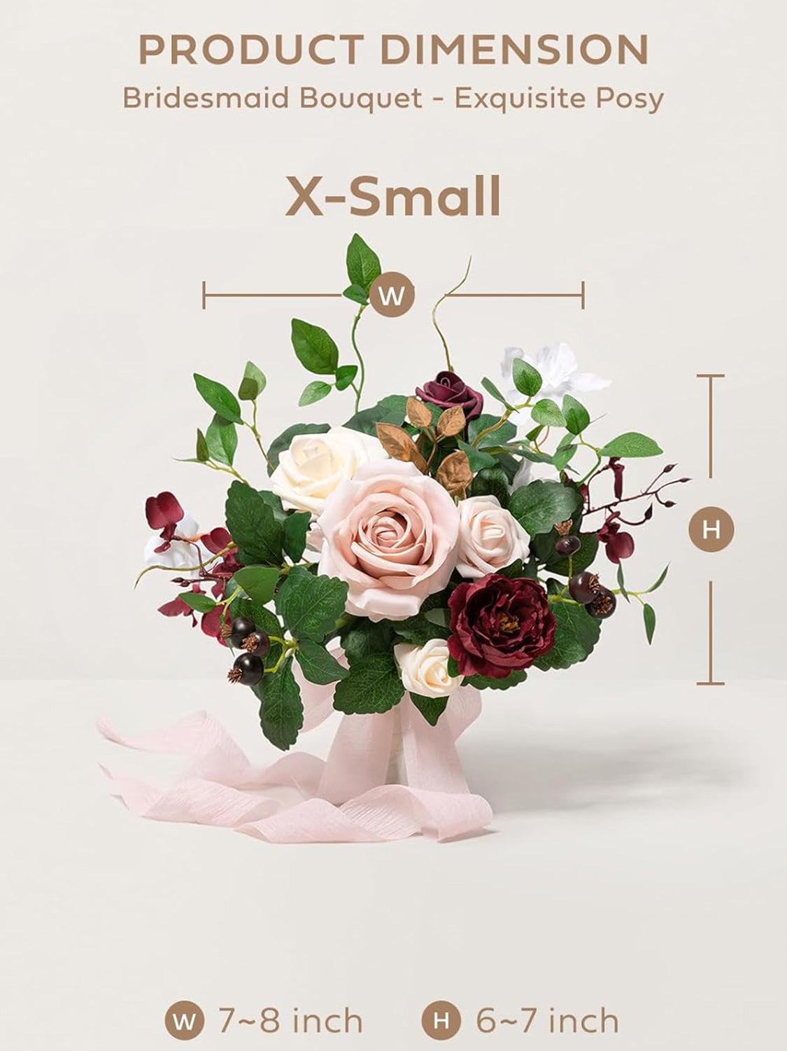 Posy-blush & Marsala Wedding Artificial Flowers Bridesmaid Bouquet 7 Inch
