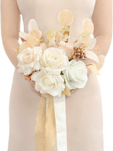 White & Beige Wedding Artificial Flowers Bridesmaid Bouquet 7 Inch