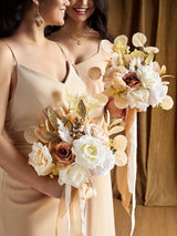White & Beige Wedding Artificial Flowers Bridesmaid Bouquet 7 Inch