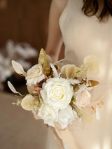 White & Beige Wedding Artificial Flowers Bridesmaid Bouquet 7 Inch