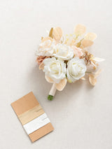 White & Beige Wedding Artificial Flowers Bridesmaid Bouquet 7 Inch