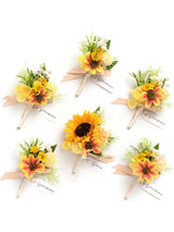 Sunflower Yellow 6pcs Artificial Flowers Groom Groomsmen Boutonniere