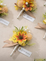 Sunflower Yellow 6pcs Artificial Flowers Groom Groomsmen Boutonniere