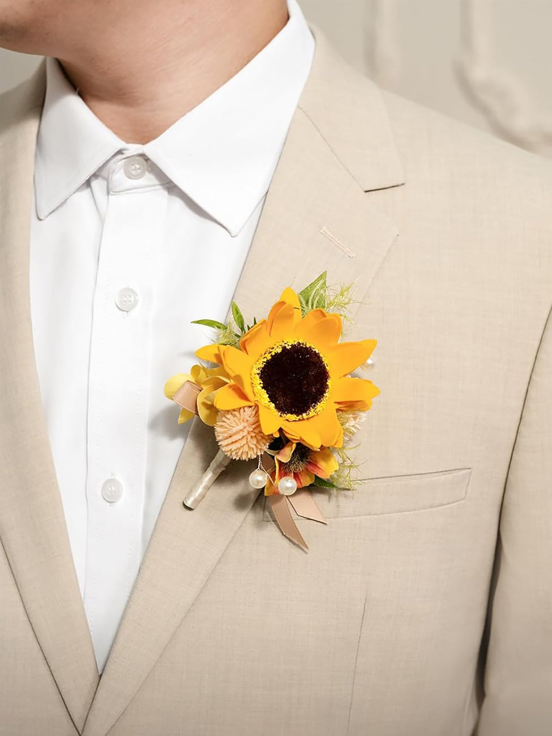 Sunflower Yellow 6pcs Artificial Flowers Groom Groomsmen Boutonniere