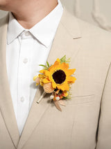 Sunflower Yellow 6pcs Artificial Flowers Groom Groomsmen Boutonniere