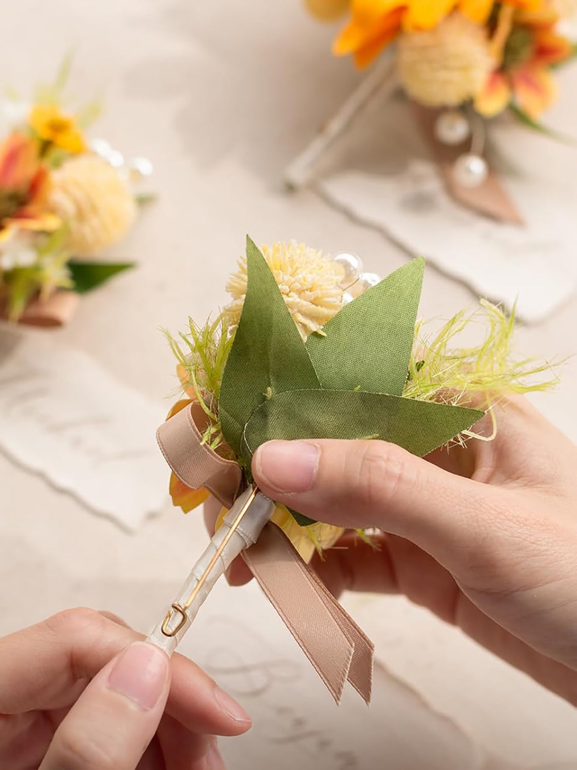 Sunflower Yellow 6pcs Artificial Flowers Groom Groomsmen Boutonniere