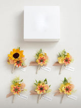 Sunflower Yellow 6pcs Artificial Flowers Groom Groomsmen Boutonniere