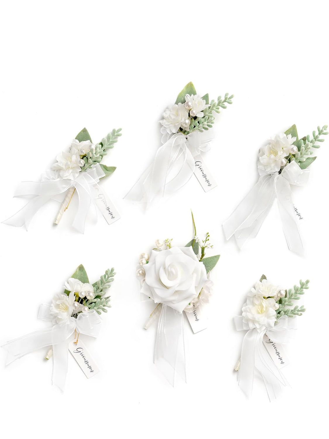 Snow White 6pcs Artificial Flowers Groom Groomsmen Boutonniere