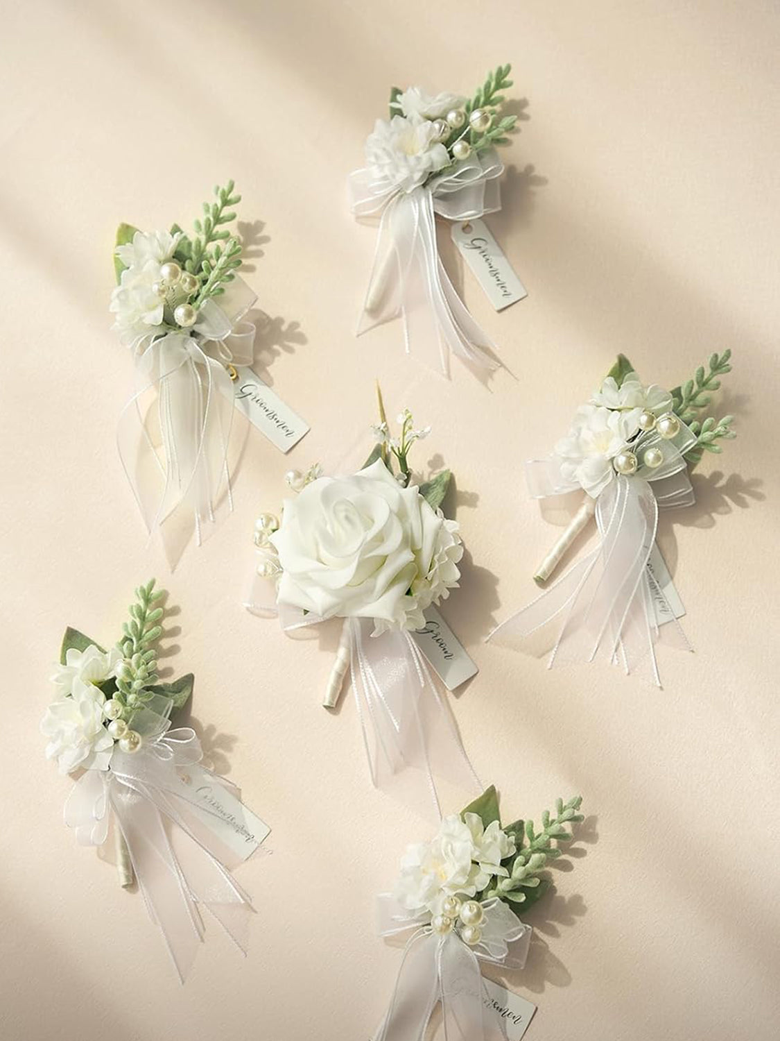 Snow White 6pcs Artificial Flowers Groom Groomsmen Boutonniere