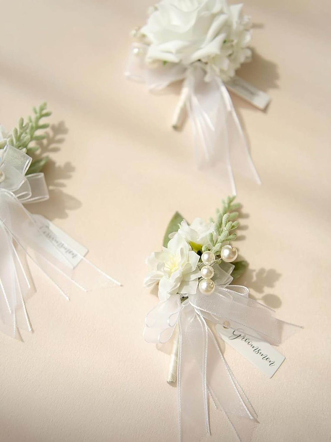 Snow White 6pcs Artificial Flowers Groom Groomsmen Boutonniere