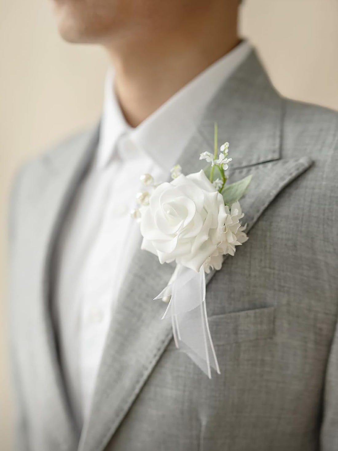 Snow White 6pcs Artificial Flowers Groom Groomsmen Boutonniere