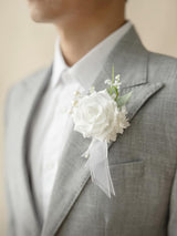 Snow White 6pcs Artificial Flowers Groom Groomsmen Boutonniere