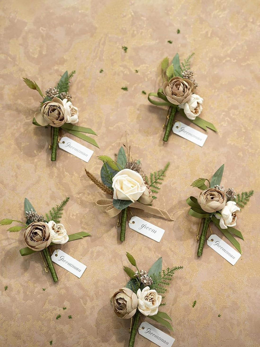 Brown 6pcs Artificial Flowers Groom Groomsmen Boutonniere