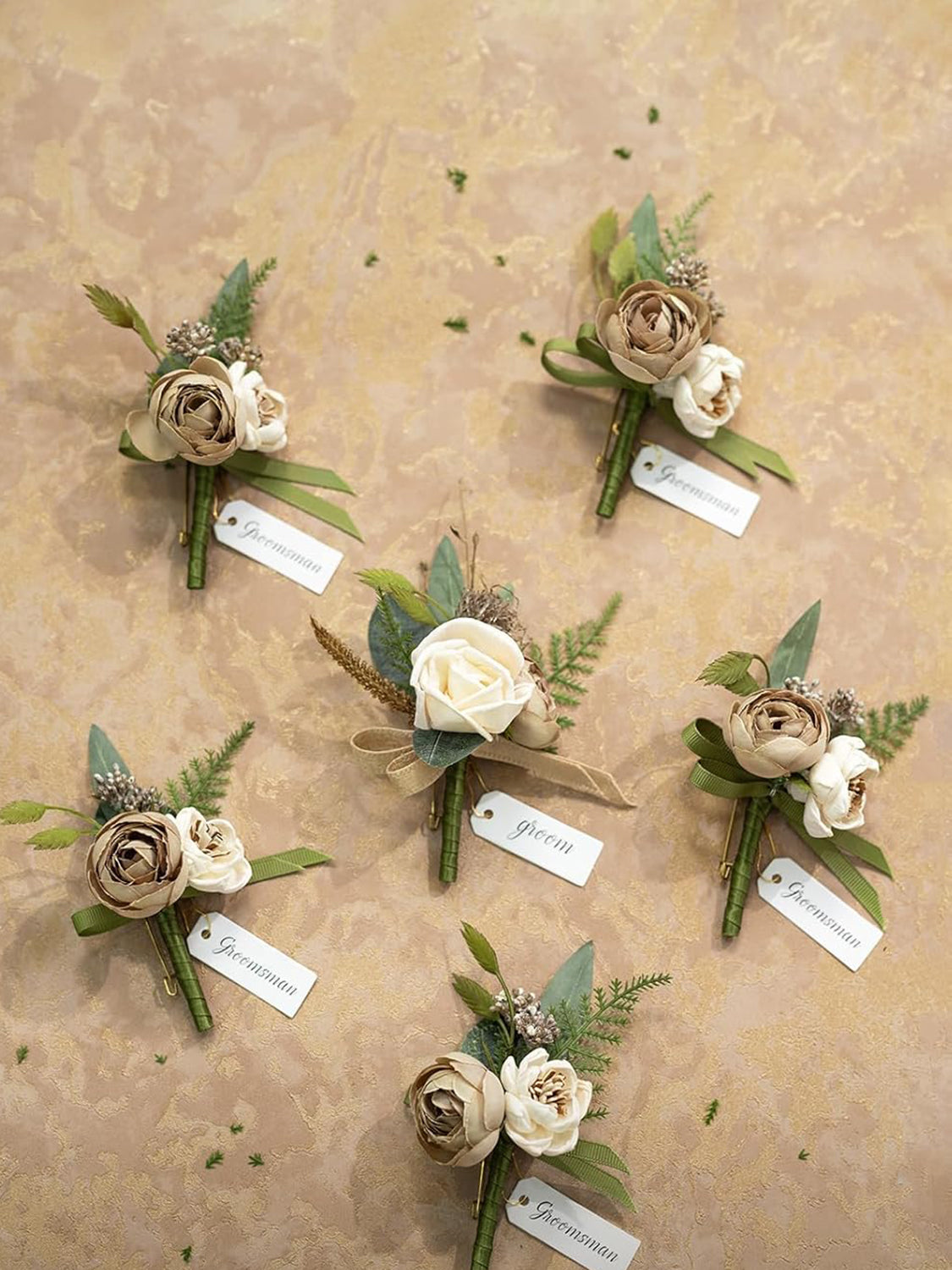 Brown 6pcs Artificial Flowers Groom Groomsmen Boutonniere
