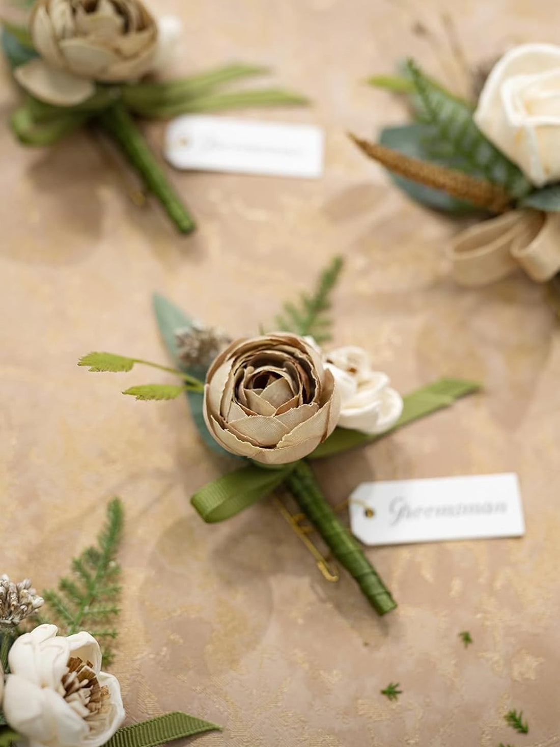 Brown 6pcs Artificial Flowers Groom Groomsmen Boutonniere