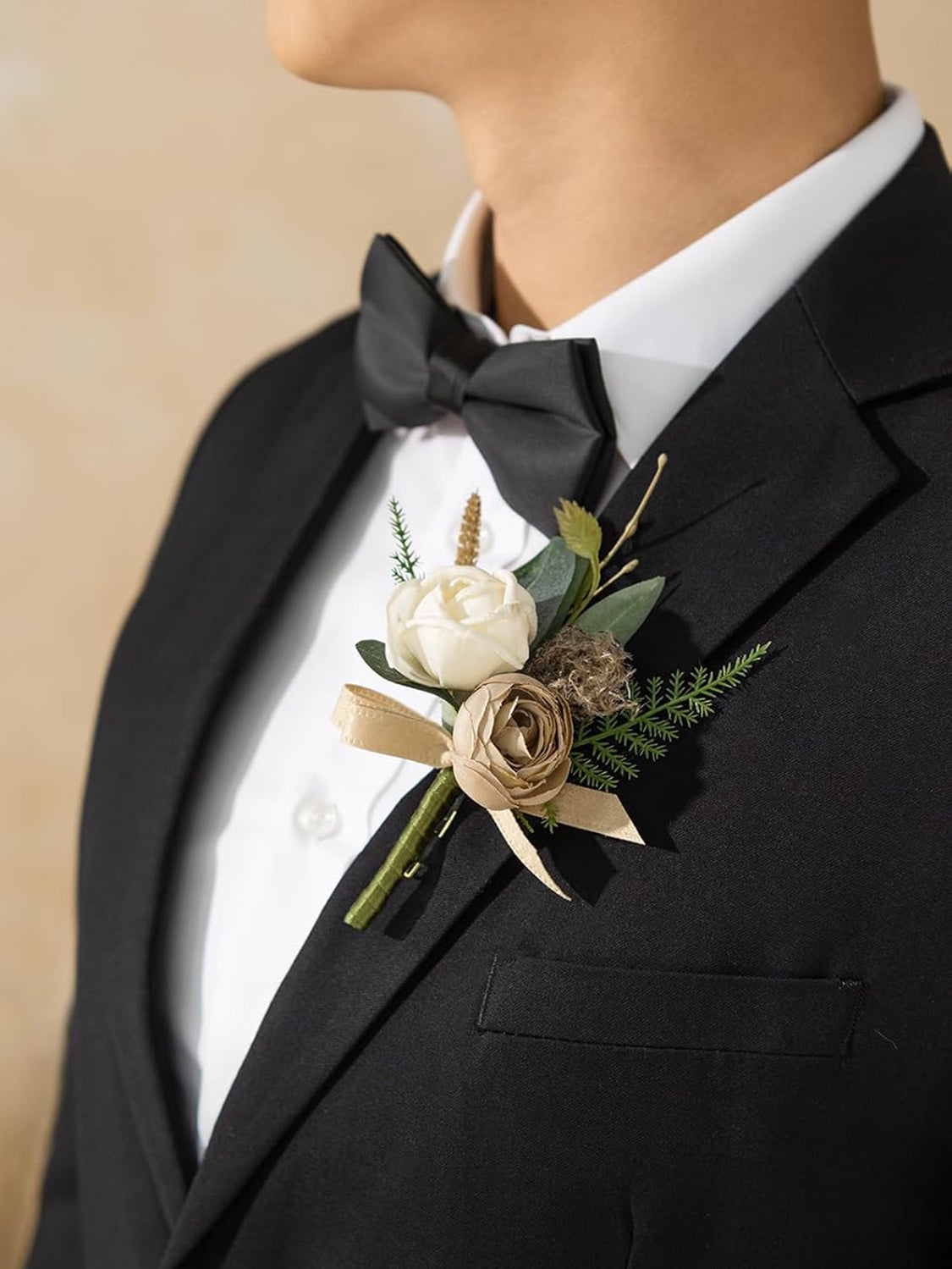 Brown 6pcs Artificial Flowers Groom Groomsmen Boutonniere