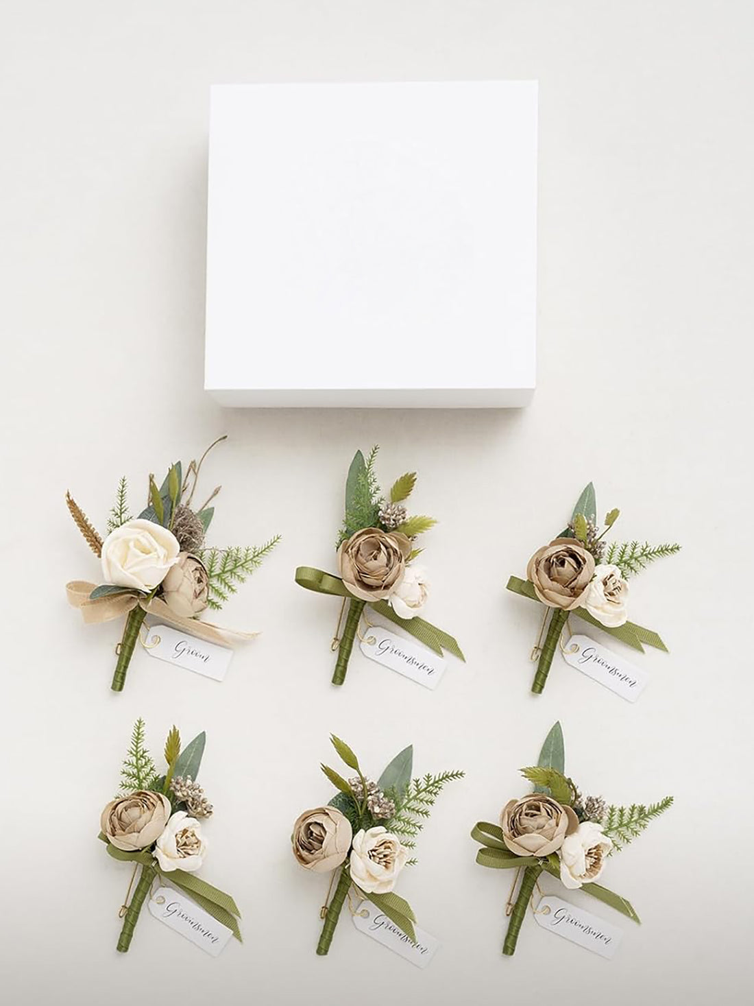 Brown 6pcs Artificial Flowers Groom Groomsmen Boutonniere