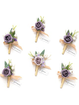 Lilac & Berry 6pcs Artificial Flowers Groom Groomsmen Boutonniere