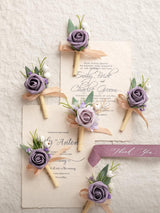 Lilac & Berry 6pcs Artificial Flowers Groom Groomsmen Boutonniere