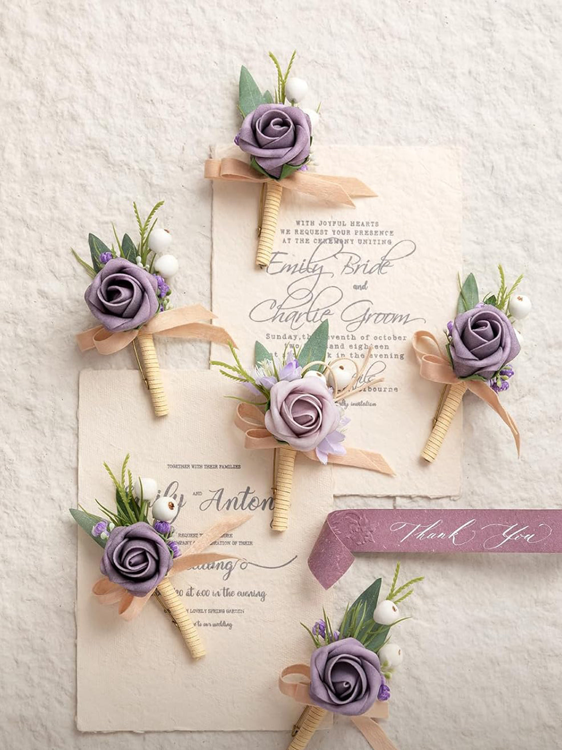Lilac & Berry 6pcs Artificial Flowers Groom Groomsmen Boutonniere