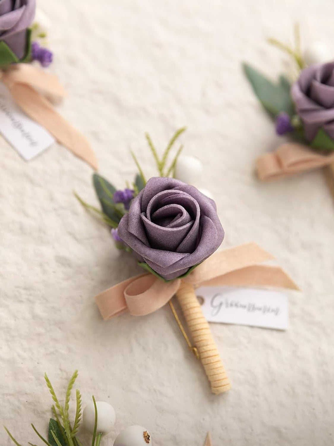 Lilac & Berry 6pcs Artificial Flowers Groom Groomsmen Boutonniere