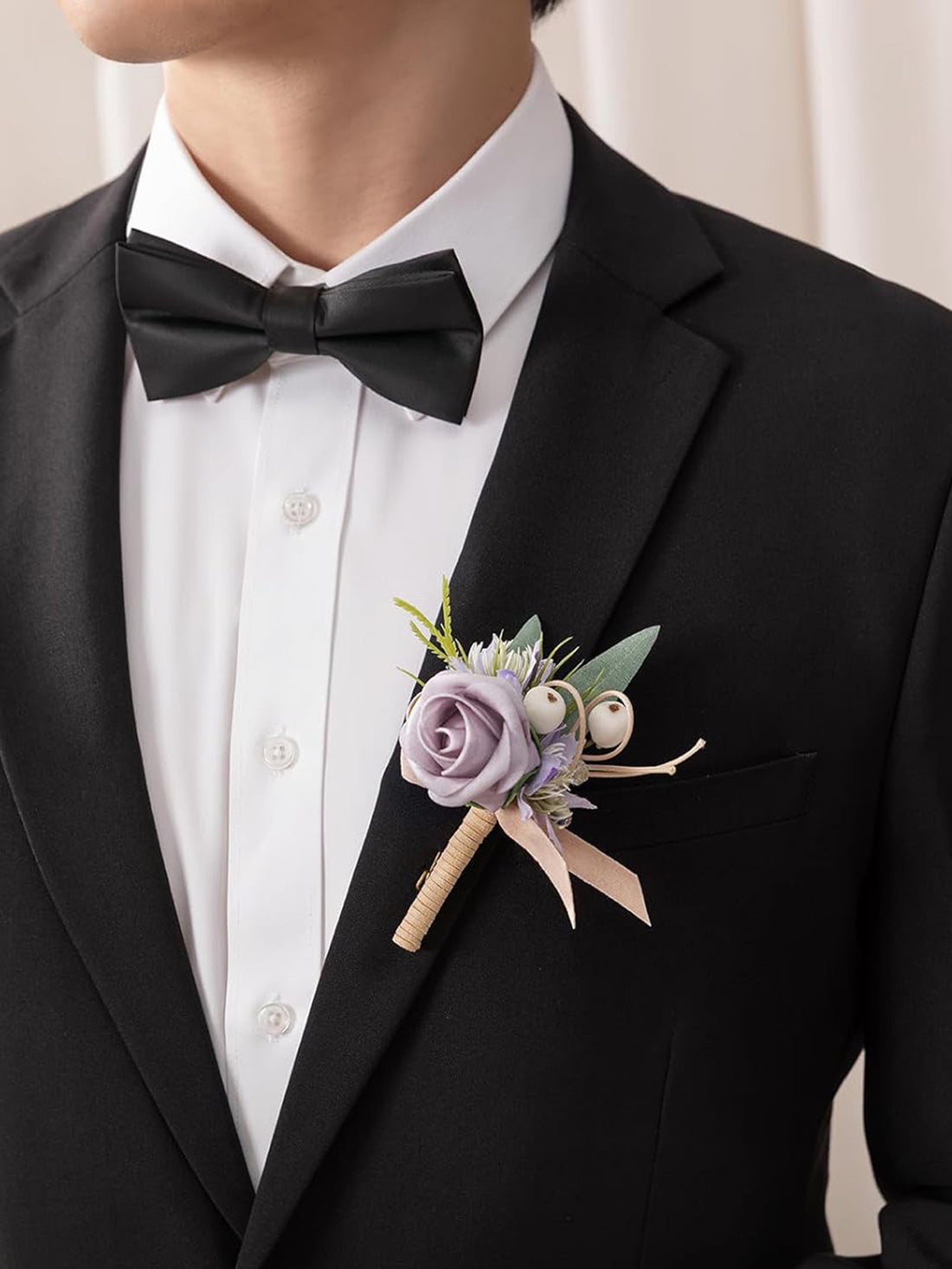 Lilac & Berry 6pcs Artificial Flowers Groom Groomsmen Boutonniere