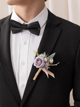 Lilac & Berry 6pcs Artificial Flowers Groom Groomsmen Boutonniere