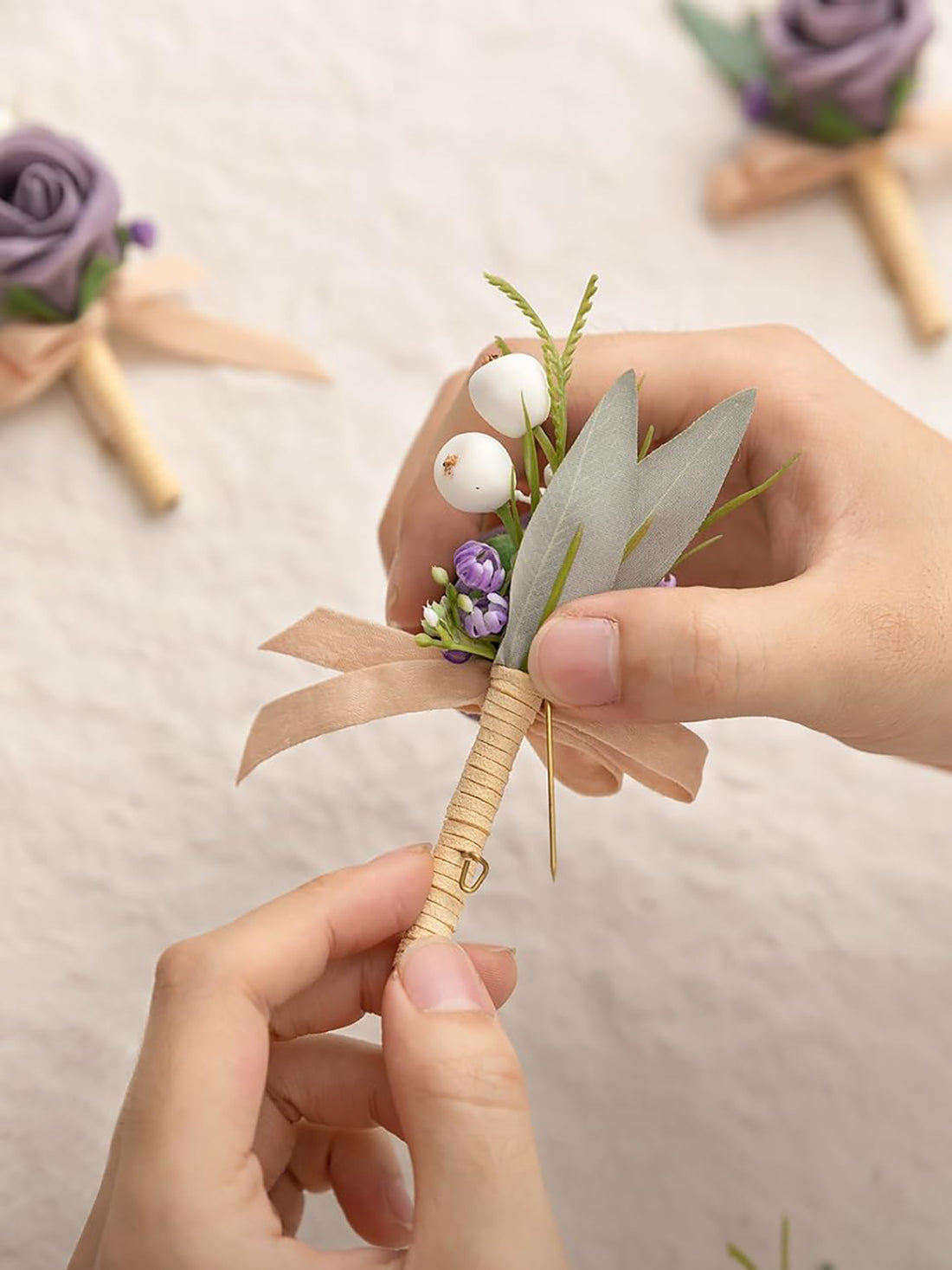 Lilac & Berry 6pcs Artificial Flowers Groom Groomsmen Boutonniere