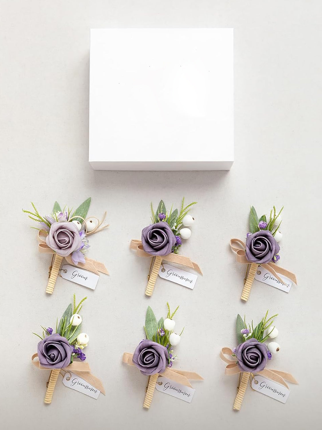 Lilac & Berry 6pcs Artificial Flowers Groom Groomsmen Boutonniere