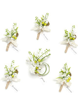White & Lily & Olive 6pcs Artificial Flowers Groom Groomsmen Boutonniere