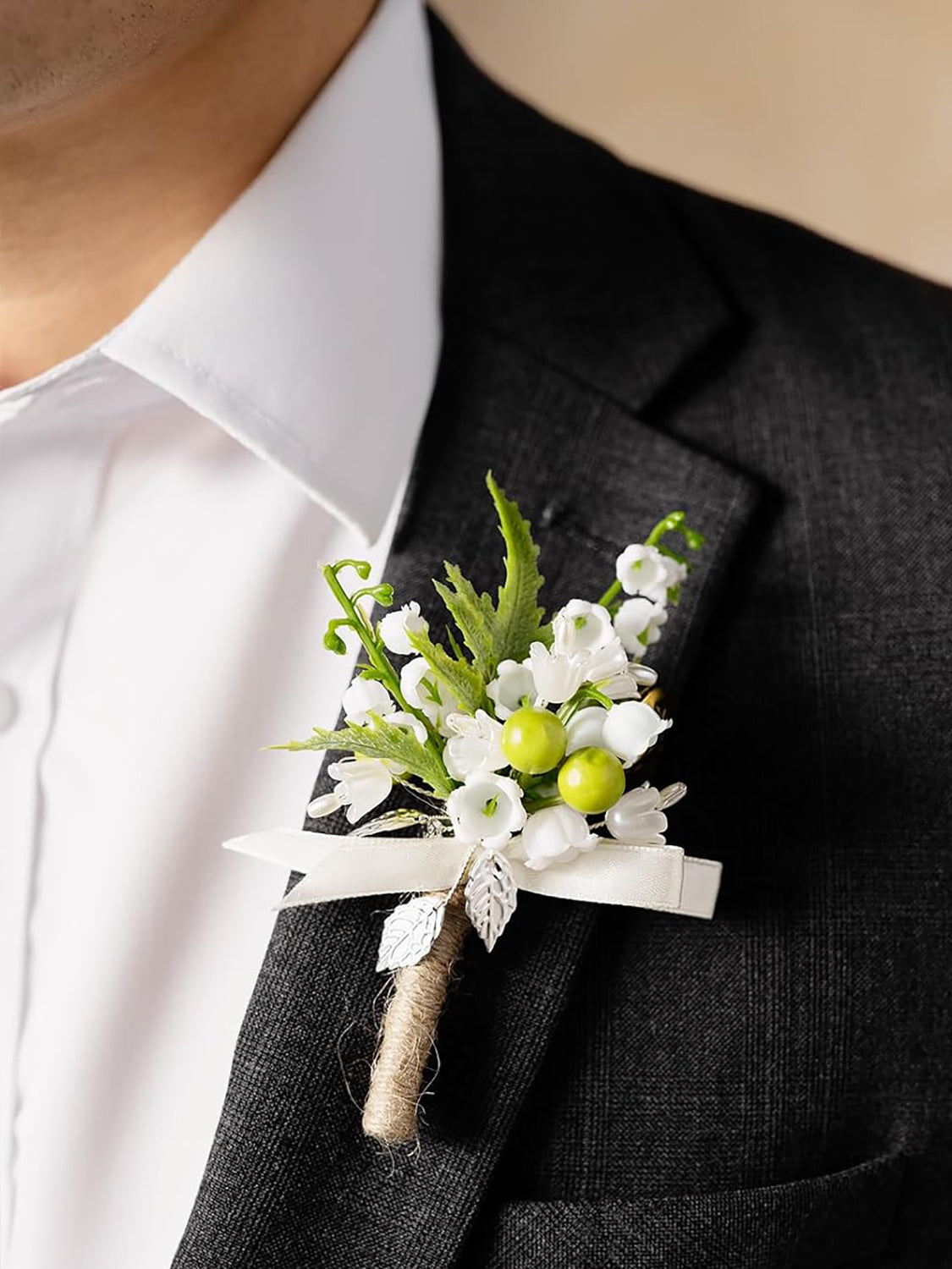 White & Lily & Olive 6pcs Artificial Flowers Groom Groomsmen Boutonniere